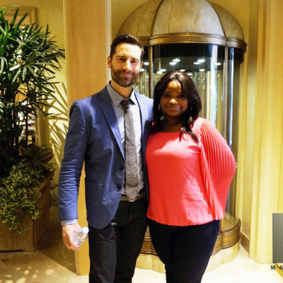 Mandeville Films EP Todd Lieberman catching up with actress Octavia Spencer after the Insurgent junket panel at the Beverly Hills Four Seasons Hotel.